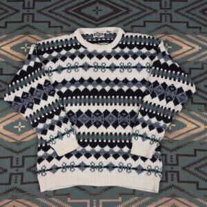 Vintage Gulf Traders Sweater Mens Large Cotton Ramie Blend Chunky Crew Neck